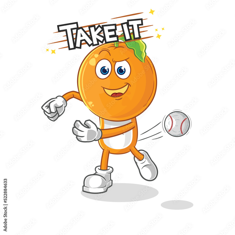 Obraz premium orange head throwing baseball vector. cartoon character
