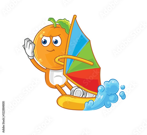 orange head windsurfing character. mascot vector