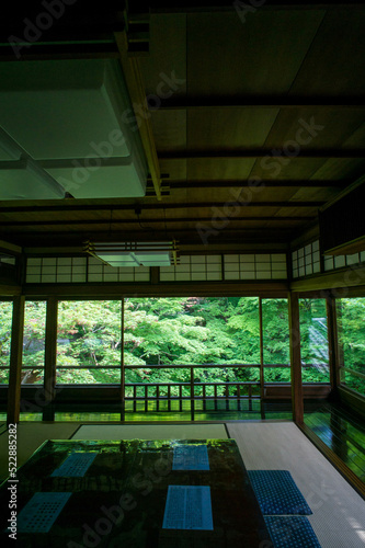 京都 瑠璃光院の美しい新緑と緑を反射したテーブル © ryo96c