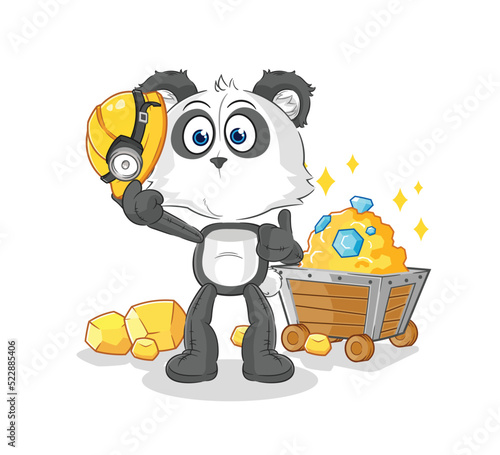 panda miner with gold character. cartoon mascot vector