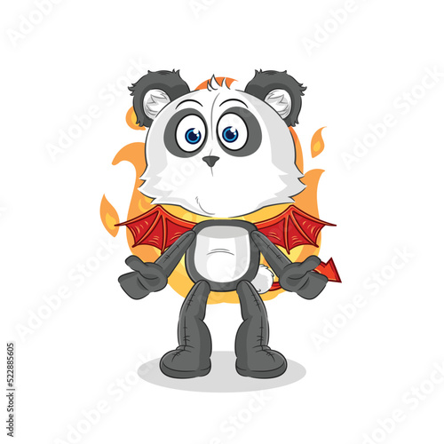 panda demon with wings character. cartoon mascot vector