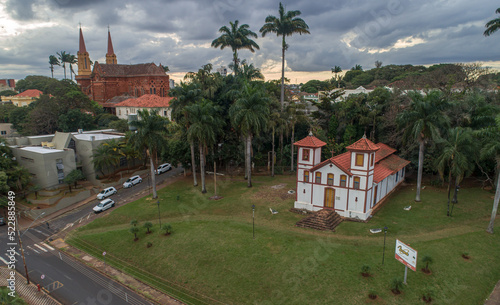aerial view with drone above the museum of sacred art and the são Domingos church, located in uberaba, close to the city center and manoel terra square
