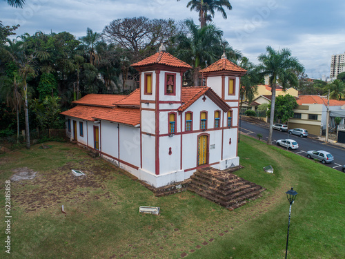 drone view of the sacred art museum located close to the city center of Uberaba, in manoel terra square
