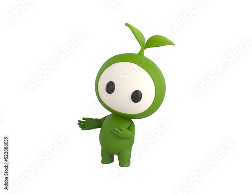 Fototapeta Naklejka Na Ścianę i Meble -  Leaf Mascot character doing welcome gesture in 3d rendering.