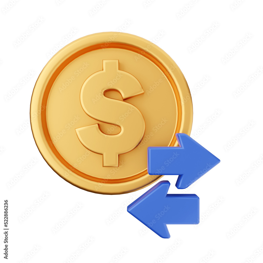Money dollar gold icon 3d illustration render cartoon style