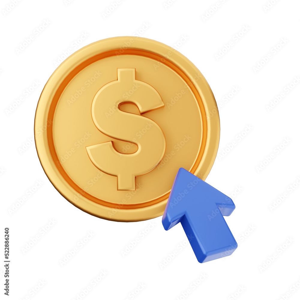 Obraz premium Money dollar gold icon 3d illustration render cartoon style