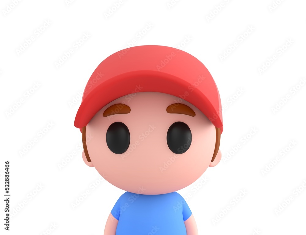 Little Boy wearing Red Cap character close up portrait in 3d rendering. Little Boy wearing Red Cap character close up portrait in 3d rendering.