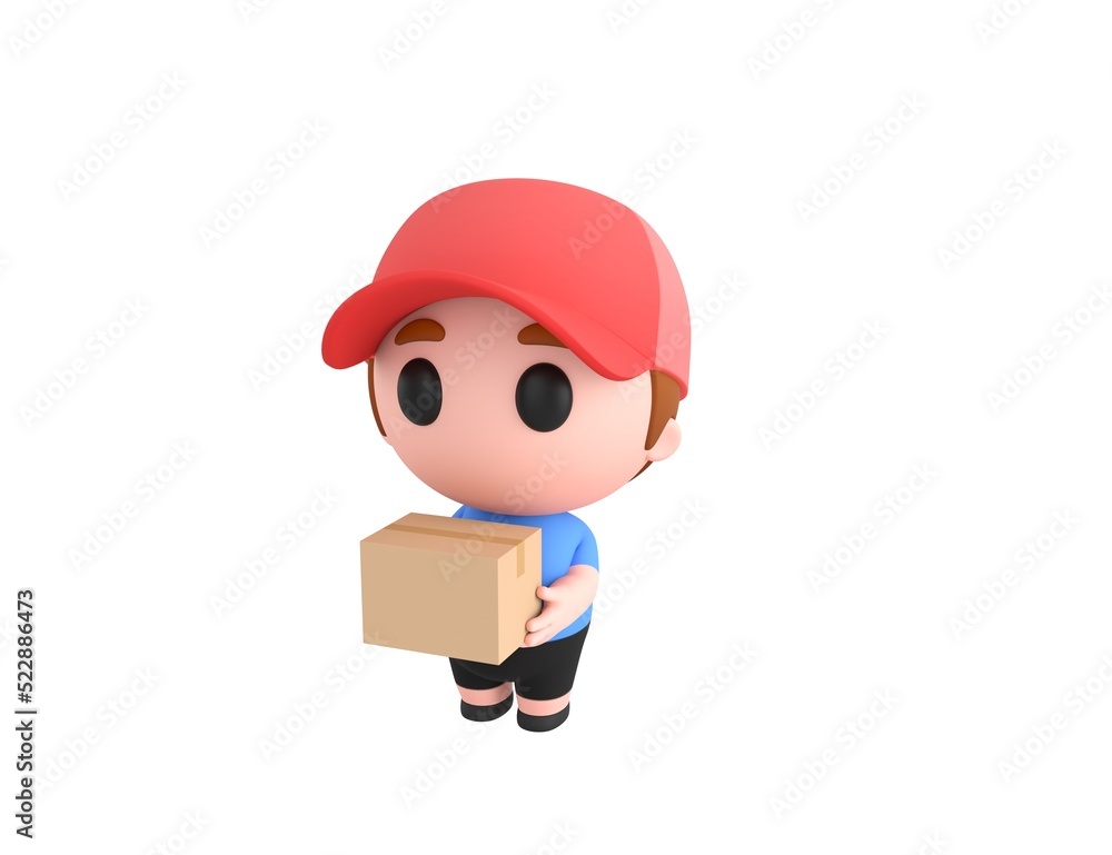 Little Boy wearing Red Cap character carrying a package in 3d rendering. Little Boy wearing Red Cap character carrying a package in 3d rendering.
