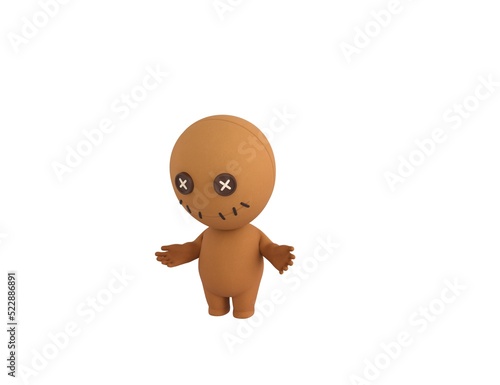 Little Voodoo Doll character Unhappy sad disappointed in 3d rendering.