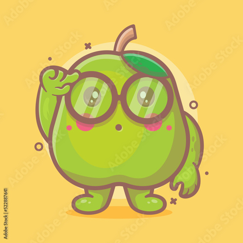 genius guava fruit character mascot with think expression isolated cartoon in flat style design