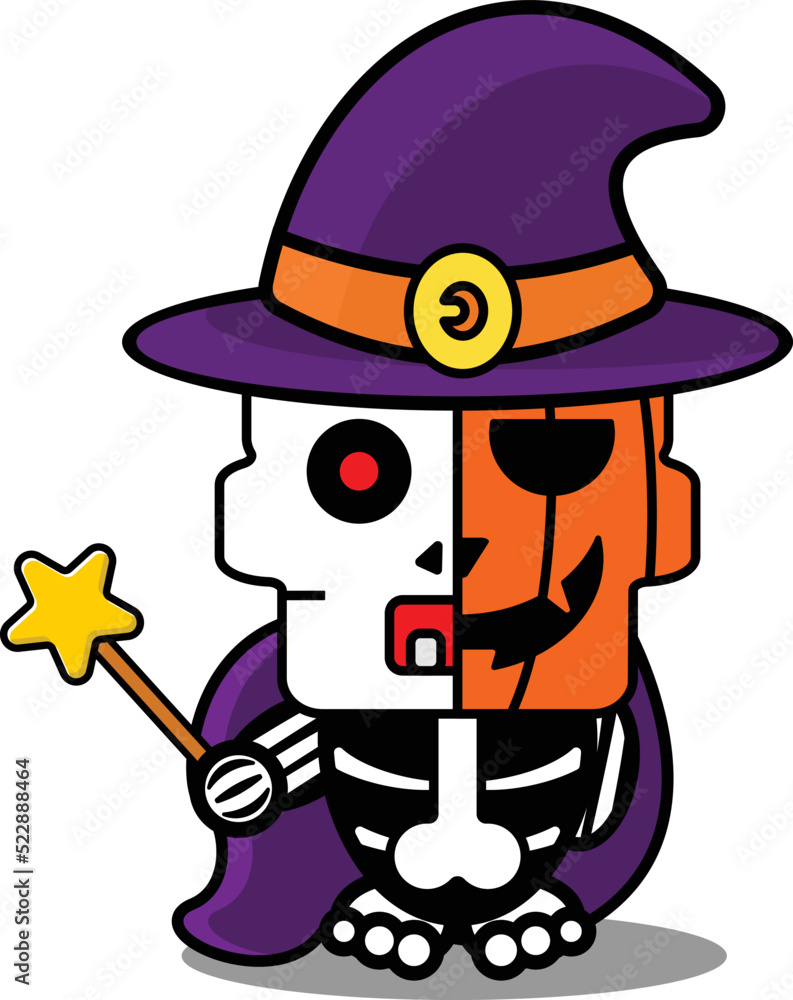 Obraz premium halloween pumpkin mascot character cartoon vector illustration cute witch costume