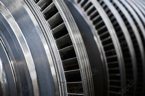 High-speed steam turbine blades close up shot