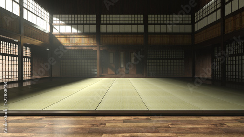 3D Illustration of a Traditional Japanese Style Dojo or Karate School with Haze in the Air photo