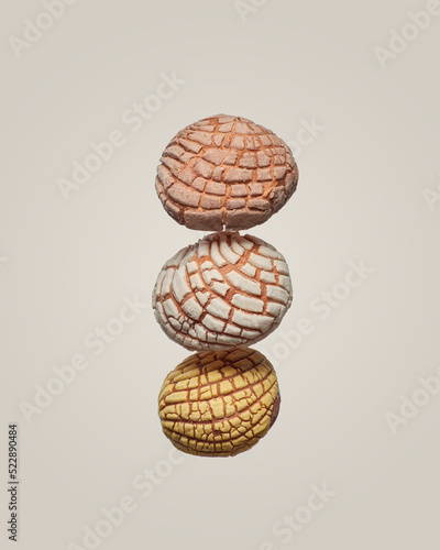 Fotografie delicious mexican shells, artisan breads of three flavors, chocolate, sugar and