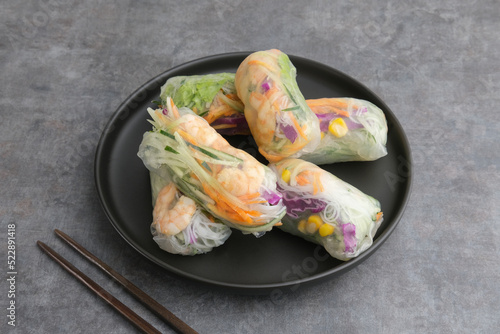 Vegetable spring roll, fresh roll salad made from mix vegetables and shrimp