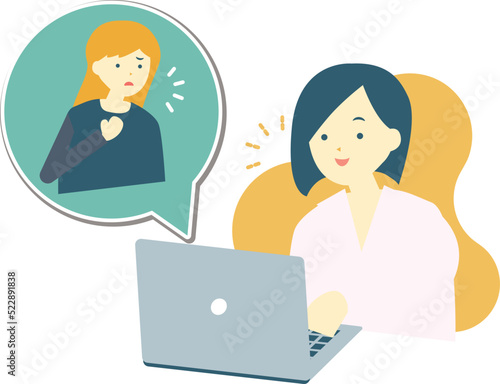 ノートパソコンで会話通信する二人の女性 /悩み/相談