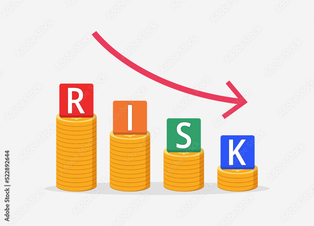 Financial risk reduction and management concept with piles of coins and the text Financial risk reduction and management concept with piles of coins and the text