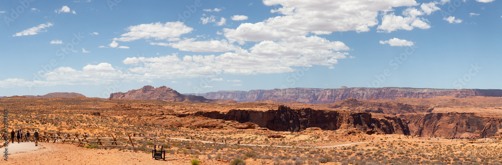 Fototapeta premium Desert in American Landscape with blue sky sunny summer day. Page, Arizona, United States of America. Nature Background Panorama