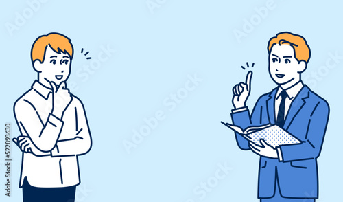 ビジネスパーソンへ相談をする男性のシンプルなベクターイラスト素材