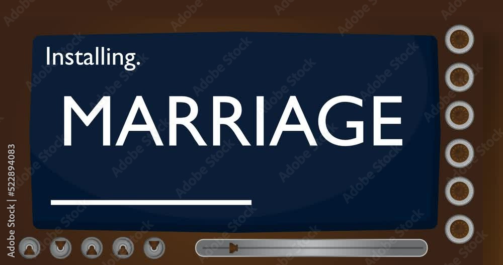 Cartoon Computer With the word Marriage. Video message of a screen displaying an installation window. Cartoon Computer With the word Marriage. Video message of a screen displaying an installation window.