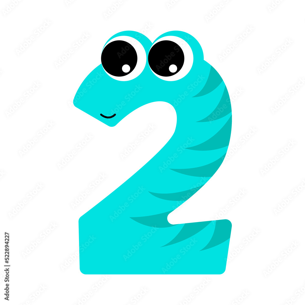 The number two is made in the form of a cute monster. 2 with eyes. Isolated on a white background. Vector illustration. The number two is made in the form of a cute monster. 2 with eyes. Isolated on a white background. Vector illustration.