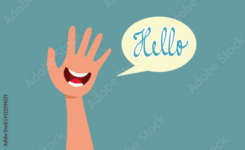 Hand Waving a Hello Salute Vector Cartoon Illustration. Palm saying hi saluting and greeting in a polite manner
