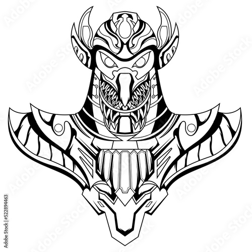 Horus Pharaoh God Face and head Egyptian Eagle tattoo style artwork collection. Ancient Egyptian god Horus in the guise of a man with a falcon head