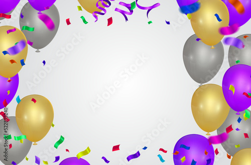 Balloons variety of colors vector illustration of  colored confetti, garlands and streamers on  background for party or carnival usage, Elements Fun Card
