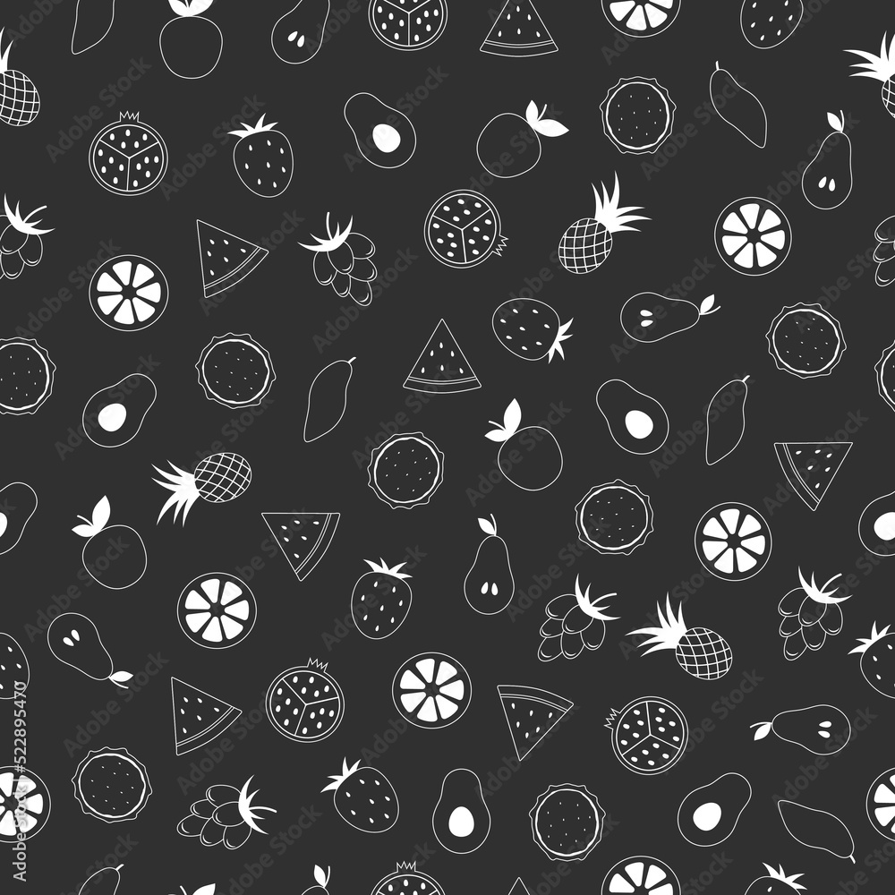 Fruit pattern on black background