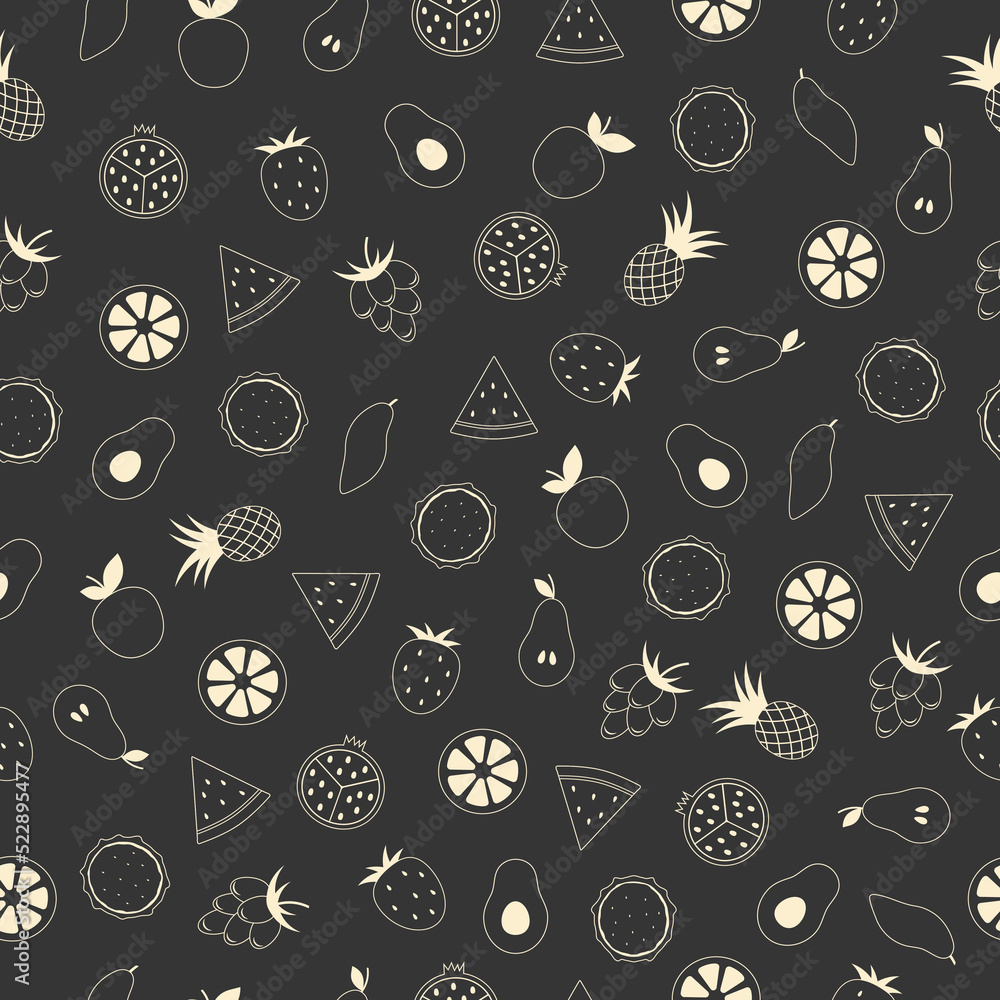 Fruit pattern on black background Fruit pattern on black background