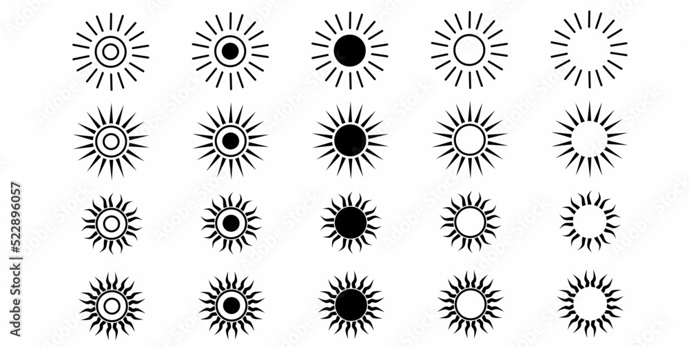 sun icon set isolated on white background sun icon set isolated on white background
