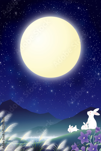 中秋の名月　十五夜　お月見　兎　家族