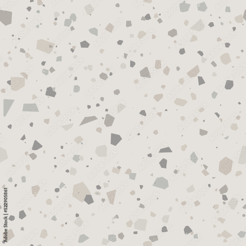 Grey granite terrazzo pattern. Seamless texture of neutral colored brown beige natural stones, marble, granite, quartz, concrete mosaic floor
