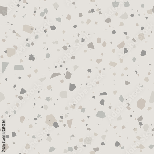 Grey granite terrazzo pattern. Seamless texture of neutral colored brown beige natural stones, marble, granite, quartz, concrete mosaic floor