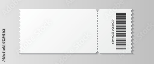 Blank ticket with barcode isolated. Template for cinema, theatre, airplane