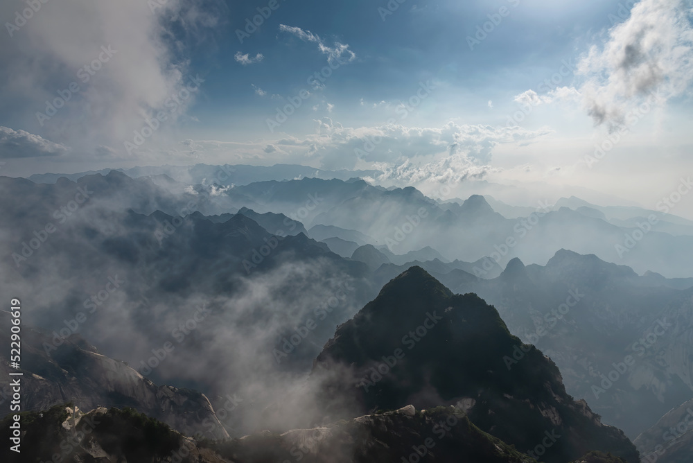 sunset in the huashan mountains