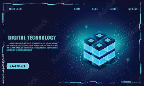 technology concept for web banner template or brochure , Blue colour.