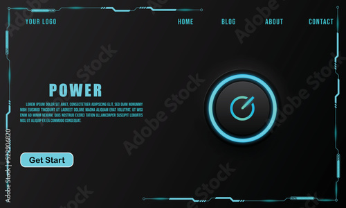 Power button on technology background, technology concept for web banner template or brochure , Black colour.