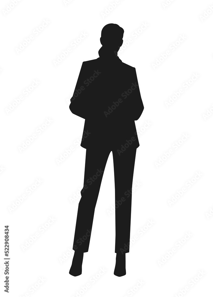 Silhouette of a woman in a business suit on white background. Vector design.