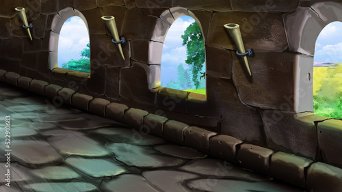 Stone gallery in a medieval castle