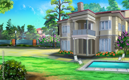 Private villa with pool on a summer day