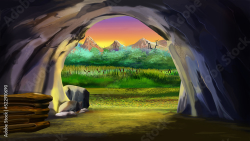 Prehistoric man cave illustration