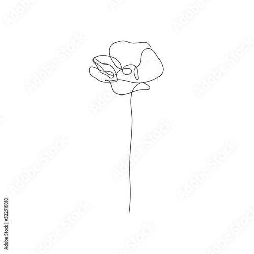 Continuous Line Drawing Of Plant Black Sketch of Flower Isolated on White Background. Flower One Line Illustration. Minimalist Botanical Art Design. Vector EPS 10.
