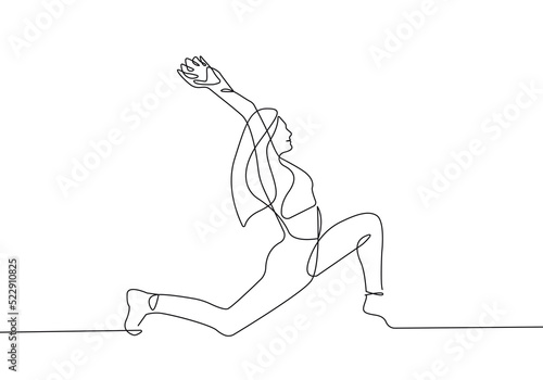 Woman Yoga Minimalist One Line Drawing. Woman Yoga Pose Line Art Trendy Illustration. Lifestyle Modern Minimalist Drawing. Female Sport One Line Illustration. Vector EPS 10 