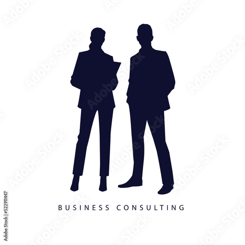 Silhouettes of standing people in business suits on white background. Vector design.