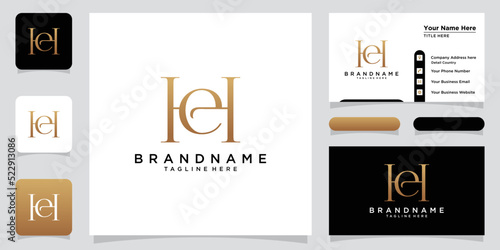 Alphabet letters Initials Monogram logo HE, EH, H and E with business card design