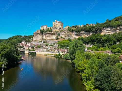 Canvas Print Aerial view Beynac castle dordogne perigord France, High quality photo