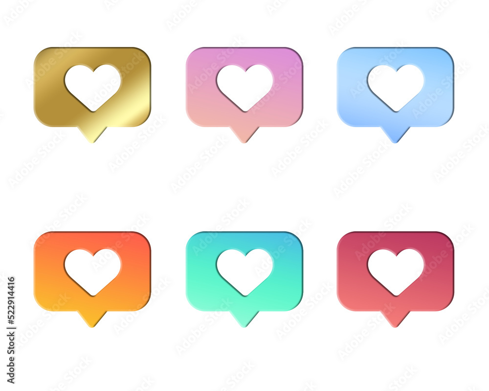 Heart shape social media PNG, gold color, notification icon in speech bubbles vector illustration, P Heart shape social media PNG, gold color, notification icon in speech bubbles vector illustration, P
