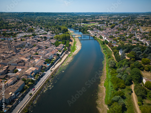 Aerial view of Sainte Foy la Grande and Dordogne river  Gironde  France. High quality photo