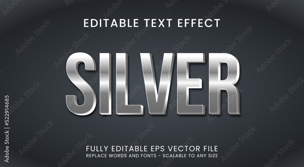 3D Metallic Silver Text Effect, Editable Text Silver Alphabet Style 3D Metallic Silver Text Effect, Editable Text Silver Alphabet Style
